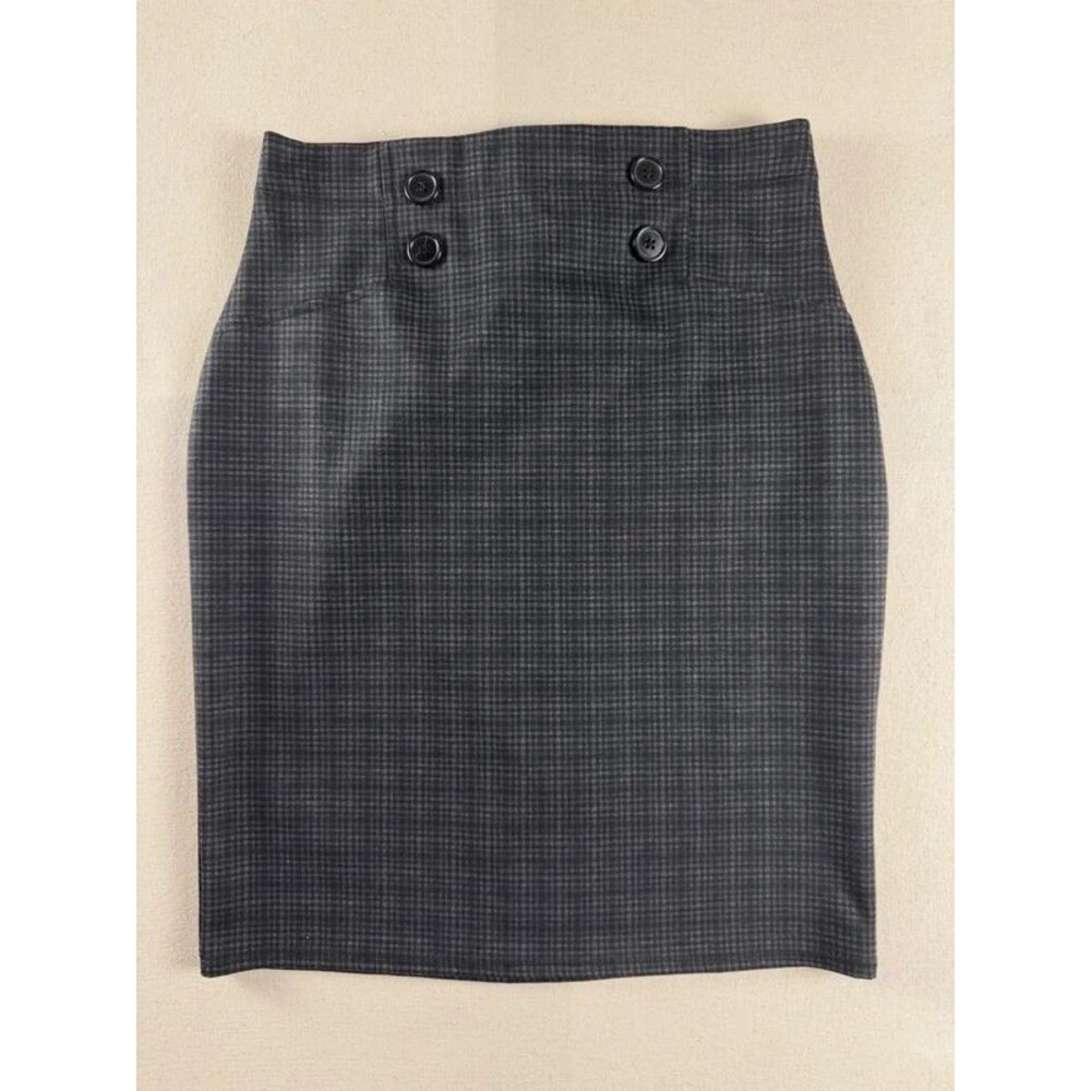 Max Studio Gray Plaid Pencil Mini Skirt Size S Button Detail